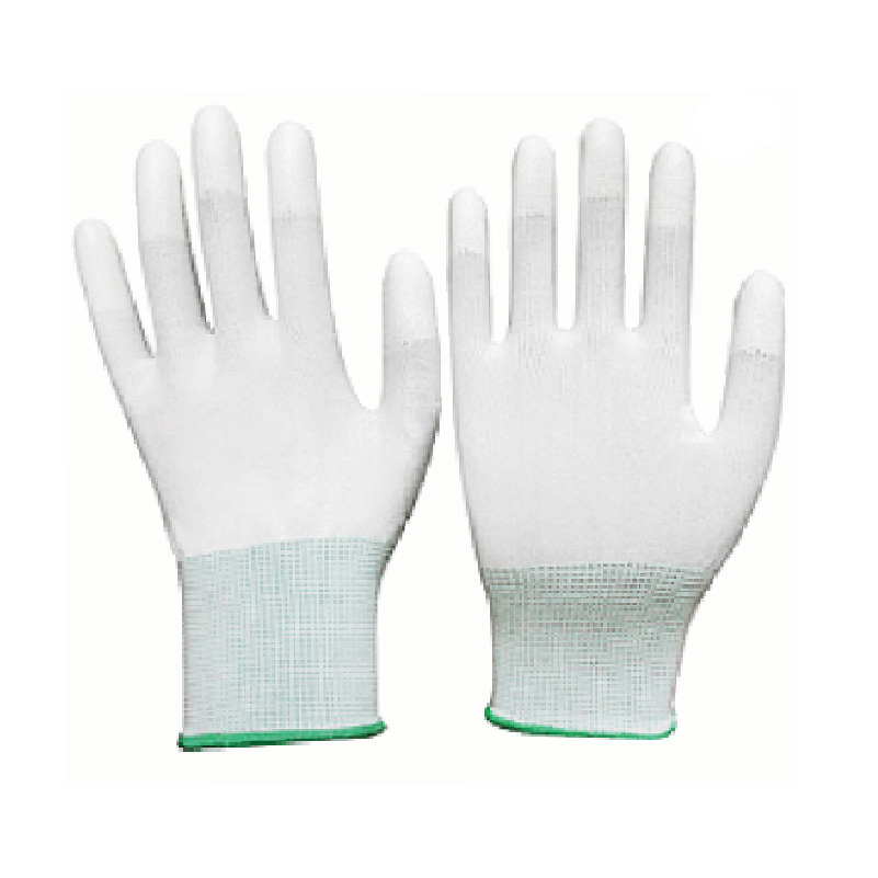 ถุงมือไนล่อน เคลือบ PU ปลายนิ้ว สีขาว